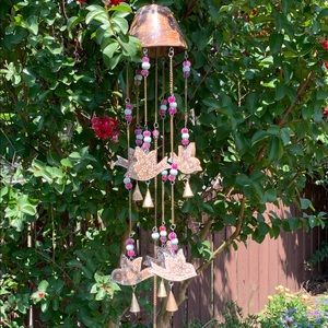 Wooden Sparrow Birds & Glass Beads Wind Chime